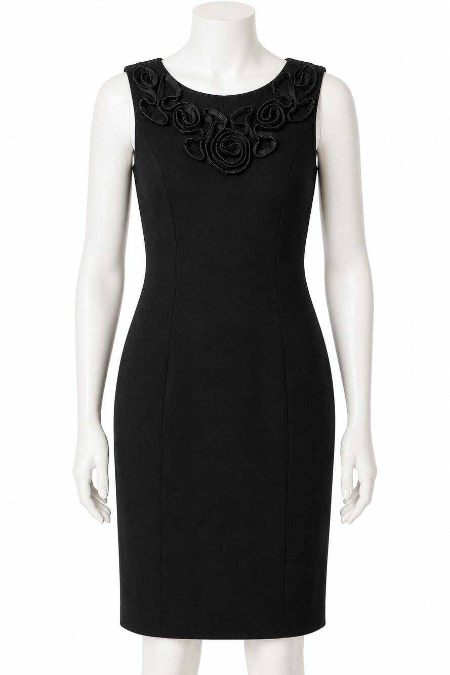 Calvin Klein Black Rosette Sheath Sleeveless Dress - Size 12